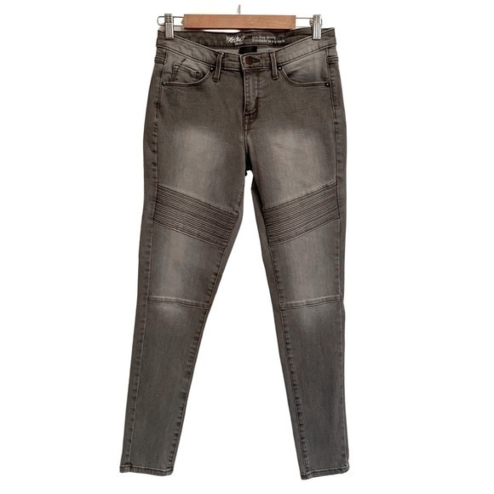 MOSSIMO Women's Mid-Rise Skinny Moto Jeans Grey Wash Power Stretch Size 6 REG